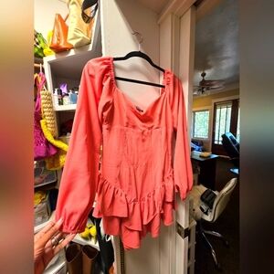 Women's Coral Corset Ruffle Short Dress